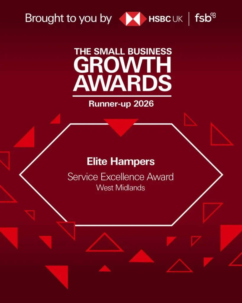 Runner Up for West Midlands HSBC FSB Business Growth Awards Customer Excellence 2026 Elite Hampers